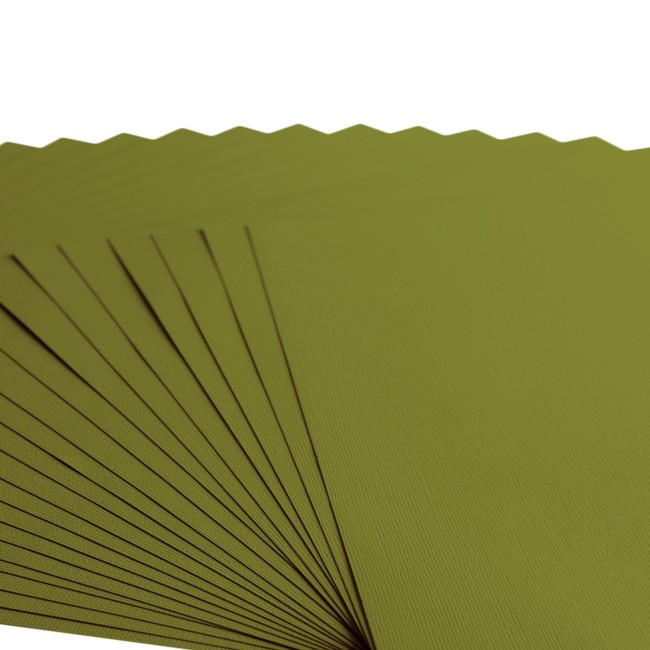 Gros plan sur le grain toilé du cardstock Florence 30x30 Olive 073