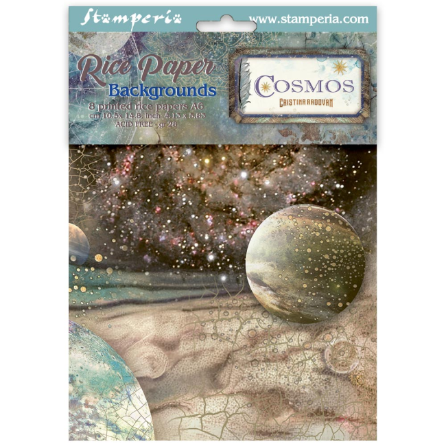 Papier de riz A6 backgrounds - Cosmos 8pcs Stamperia