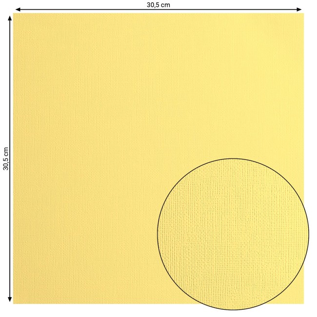 Cardstock texturé Florence Asparagus 004, format 30,5 x 30,5 cm et gros plan sur le grain toilé