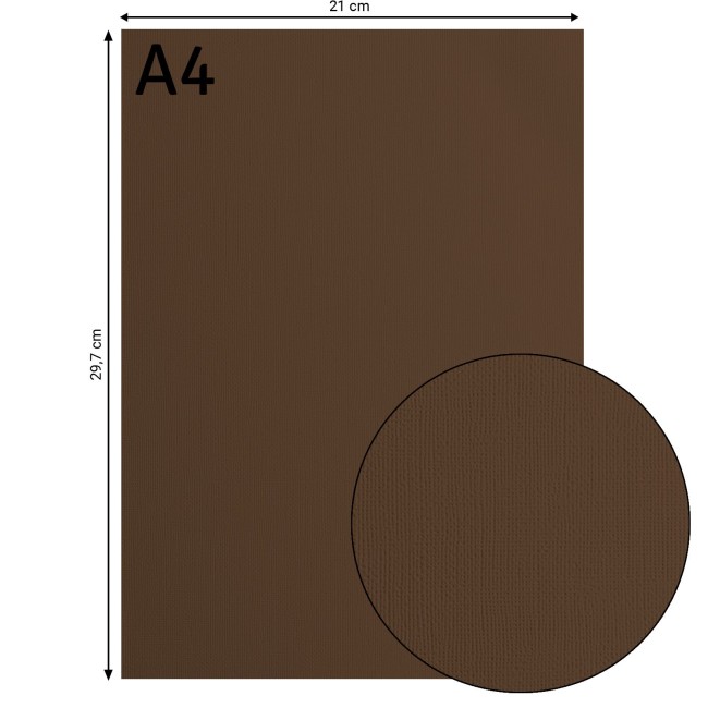 Cardstock texturé Florence A4 Hazelnut 093, format 21 x 29,7 cm et gros plan sur le grain toilé