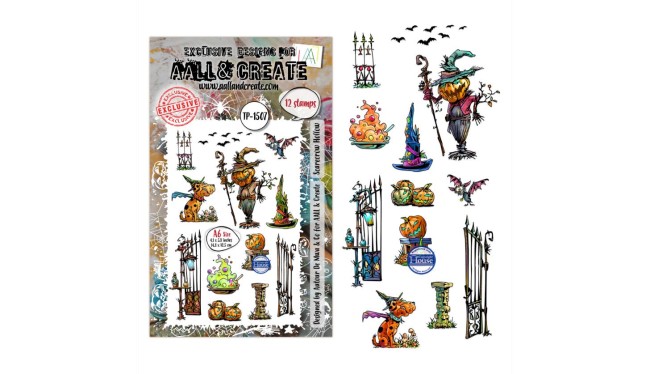 Tampons transparents A6 Aall & Create Whispers of Halloween Scarecrow Hollow par Autour De Mwa & Co, épouvantail citrouille