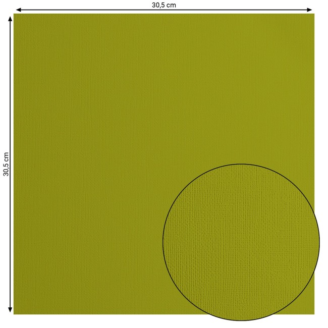 Cardstock texturé Florence Fern 072, format 30,5 x 30,5 cm et gros plan sur le grain toilé
