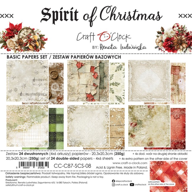 Papier scrapbooking Spirit of Christmas 20,3x20,3 cm basiques Craft o Clock