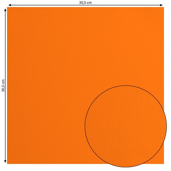 Cardstock texturé Florence Melon 012, format 30,5 x 30,5 cm et gros plan sur le grain toilé