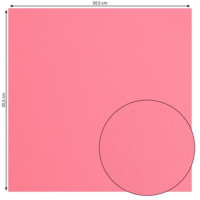 Cardstock texturé Florence Magnolia 021, format 30,5 x 30,5 cm et gros plan sur le grain toilé