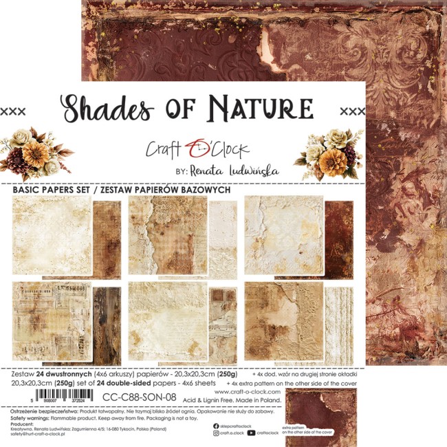 Papier scrapbooking Shades of Nature 20,3x20,3 cm basiques Craft o Clock - planche 7