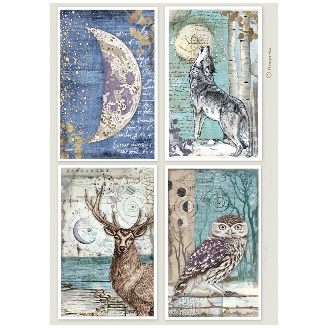 Papier de riz A4 Cosmos 4 cards Stamperia