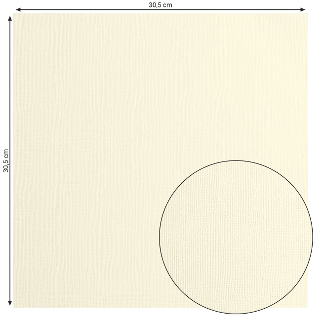 Cardstock texturé Florence Raffia 002, format 30,5 x 30,5 cm et gros plan sur le grain toilé
