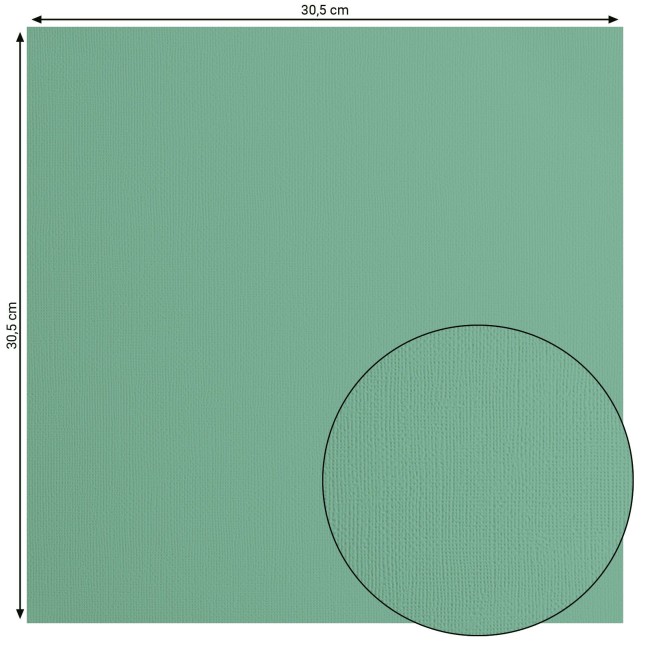 Florence • Cardstock texturé 30x30 Iguana 064 — format et texture Cardstock texturé Florence Iguana 064, format 30,5 x 30,5 cm et gros plan sur le grain toilé