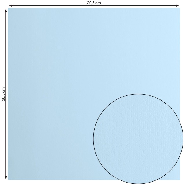 Cardstock lisse Florence Glacier 046, format 30,5 x 30,5 cm et gros plan sur la surface lisse