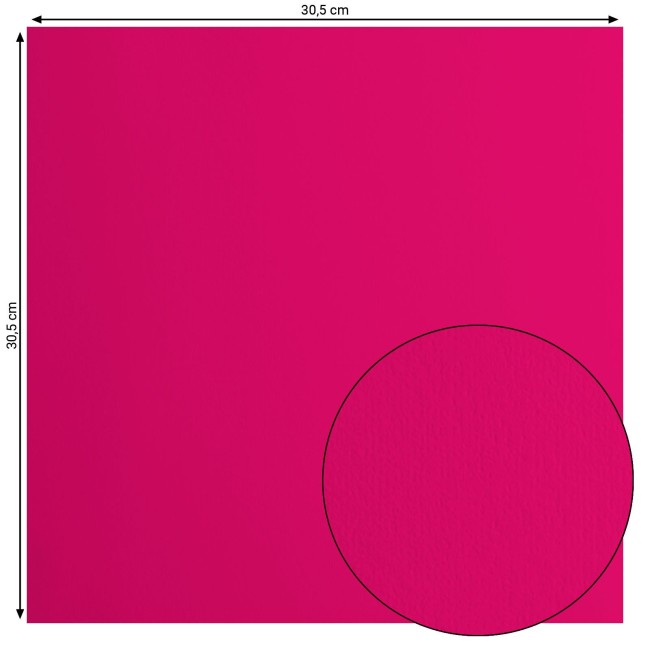 Cardstock lisse Florence Raspberry 024, format 30,5 x 30,5 cm et gros plan sur la surface lisse