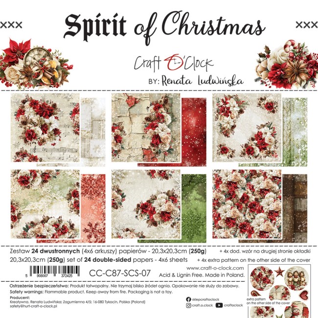 Papier scrapbooking Spirit of Christmas 20,3x20,3 cm Craft o Clock
