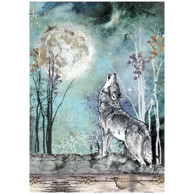 Papier de riz A4 Cosmos Wolf and moon Stamperia