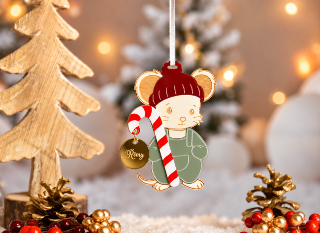 Boule de Noël Marceau le Souriceau à personnaliser – Suspension de Noël petit personnage féerique