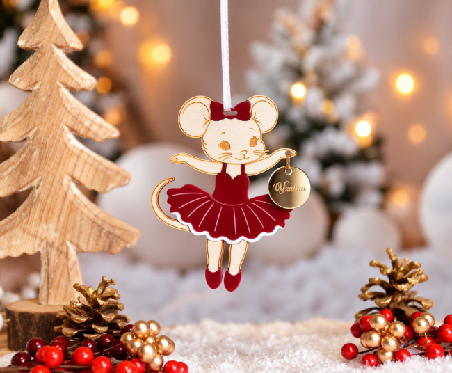 Boule de Noël Louisette la Souricette à personnaliser - ballerine féerique