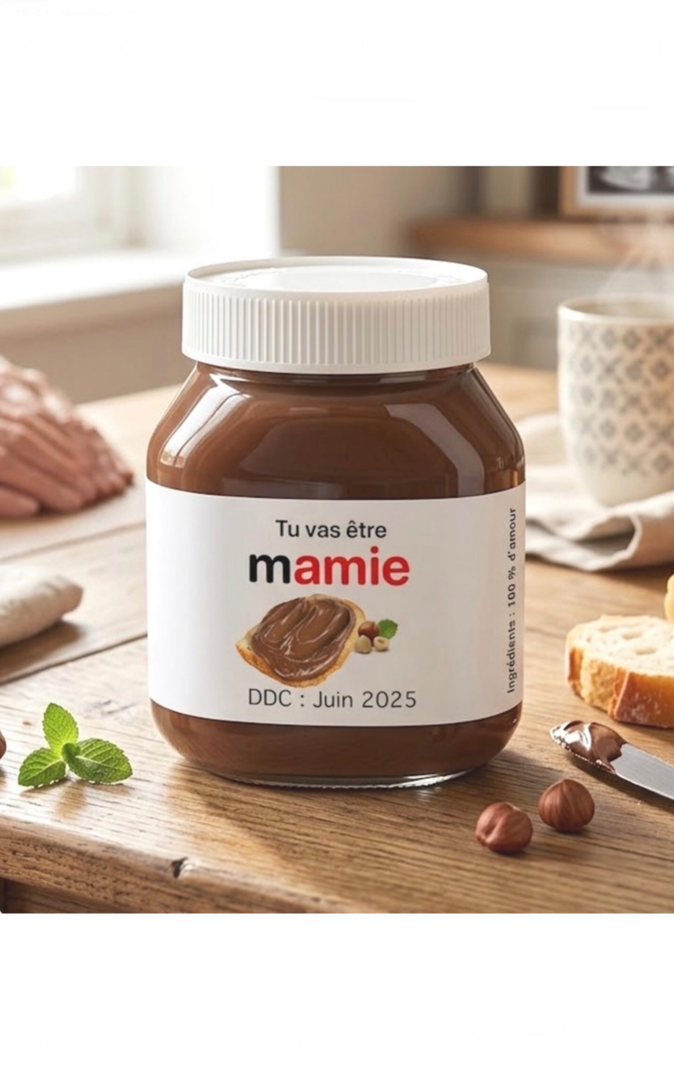 Étiquette pot de pâte à tartiner - Annonce grossesse, demande de parrain marraine
