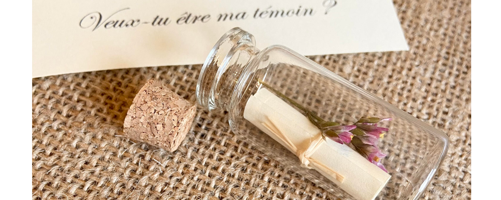 Demande de témoin ou demoiselle d'honneur - Fiole et son petit message personnalisé