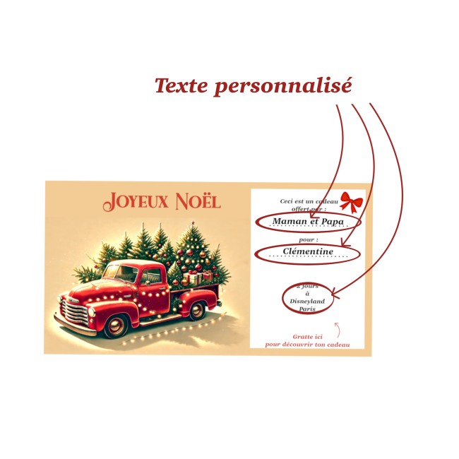Carte à gratter personnalisée pour message surprise -Pochette Cadeau surprise de Noël, Voyage surprise - Motif Vintage Camionnette - EP5 Carte à gratter personnalisée pour message surprise -Pochette Cadeau surprise de Noël, Voyage surprise - Motif Vintage Camionnette - EP5