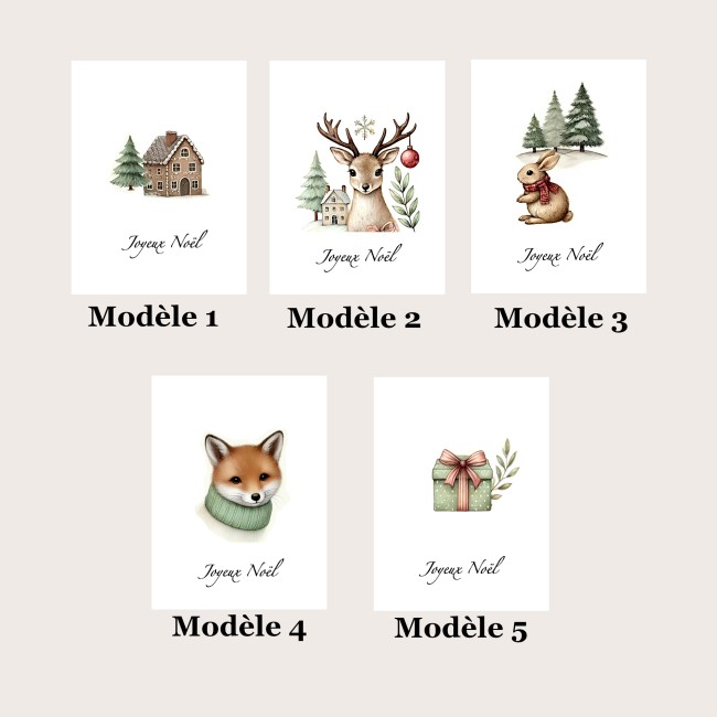 Carte Joyeux Noël - Carte de voeux aux motifs vintages - Style aquarelle - EP6 Carte Joyeux Noël - Carte de voeux aux motifs vintages - Style aquarelle - EP6