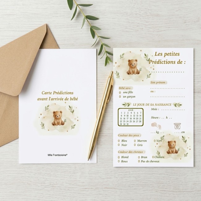 Carte prédiction naissance, Pronostiques, aninmation baby shower et gender reveal - Ourson - EP2 Carte prédiction naissance, Pronostiques, aninmation baby shower et gender reveal - Ourson - EP2