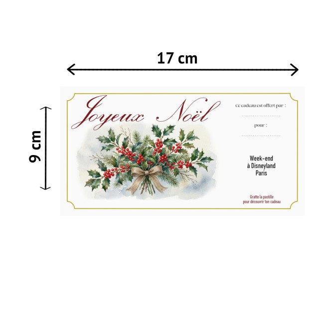 Carte à Gratter Personnalisée – Cadeau de Noël Surprise - Motif Houx - EP4 Carte à Gratter Personnalisée – Cadeau de Noël Surprise - Motif Houx - EP4