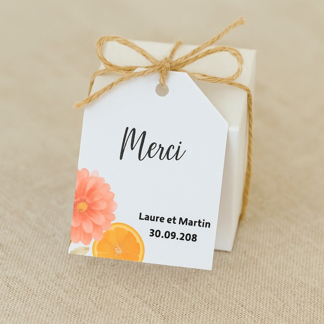 Etiquette MERCI - Mariage Florale - Motif agrumes, Modèle Orange florale - epA