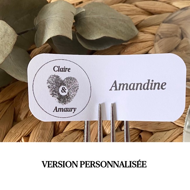 Marque-Places personnalisé  - Kraft naturel ou Blanc- Motif Empreinte coeur - EP7