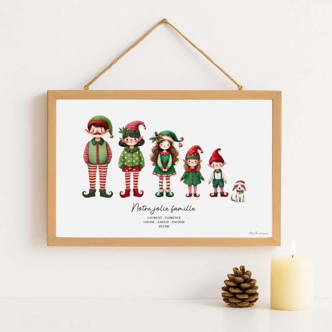Affiche Famille personnalisée -Décoration de Noël personnalisé -  Cadeau de Noël Motif LUTINS - EPA