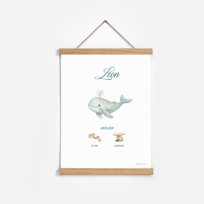 Affiche de Naissance Personnalisée - Baleine – Décoration Chambre Bébé - EP2 Affiche de Naissance Personnalisée - Baleine – Décoration Chambre Bébé - EP2