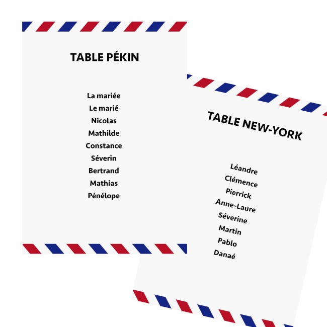 Carte Plan de table personnalisée pour mariage ou anniversaire - Thème Voyage, Destination - EP1