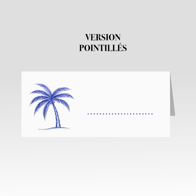 Marque-Place pour Mariage ou anniversaire thème Plage et tropique - Motif palmier bleu - EP5 Marque-Place pour Mariage ou anniversaire thème Plage et tropique - Motif palmier bleu - EP5