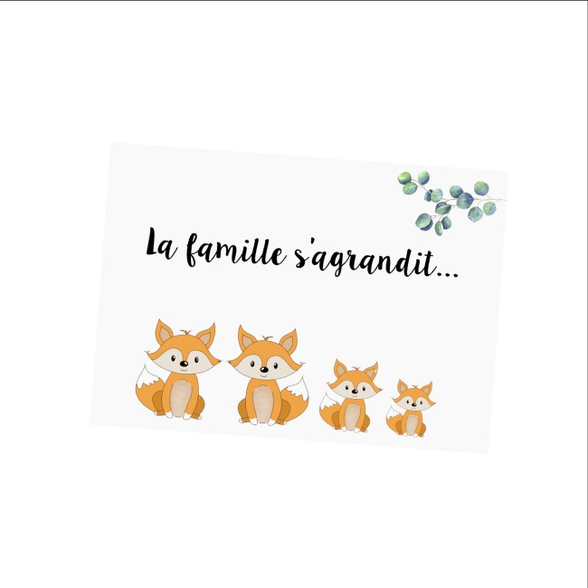 Carte Annonce grossesse personnalisée - Petits renards - Carte Annonce grossesse personnalisée - Petits renards -