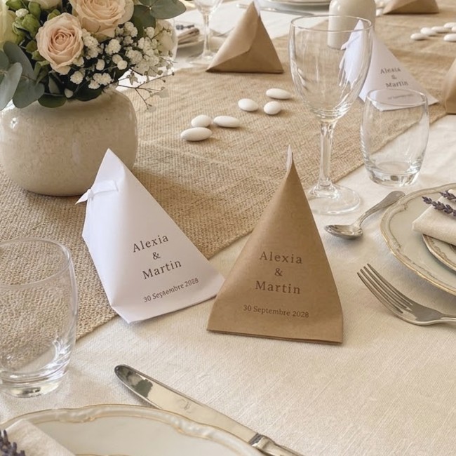 Boîte à Dragées berlingot Classique Chic – Cadeau Invités Élégant - Kraft ou blanc - EP4