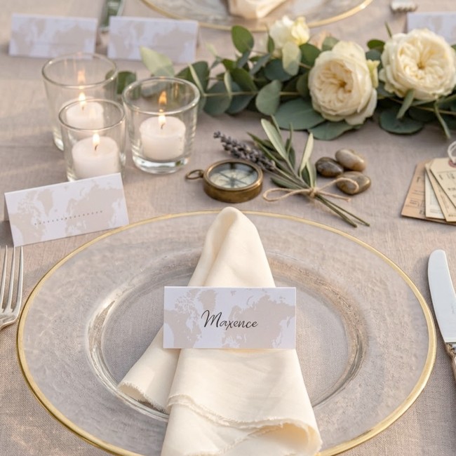 Marque-place mariage thème Voyage – Motif Carte du Monde – Décoration Destination Aventure - EP7