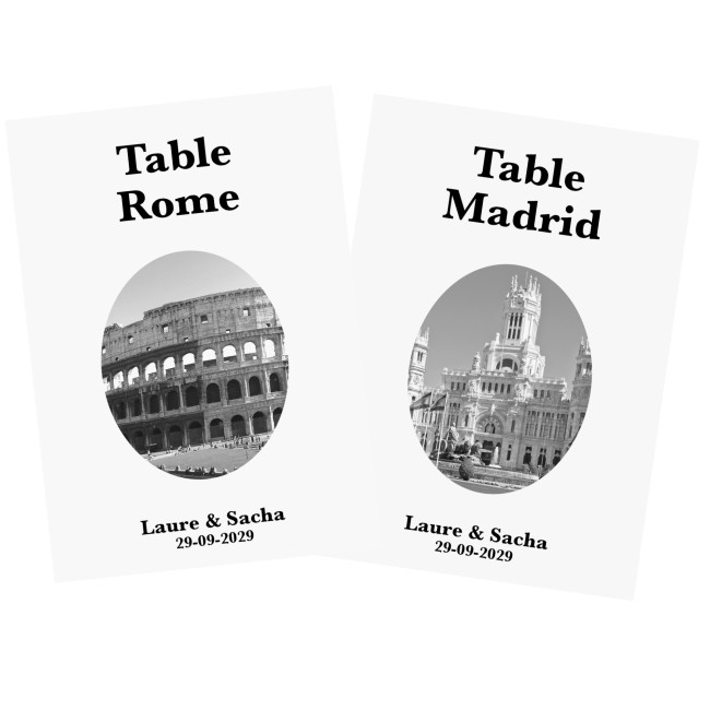 Carte Nom de table personnalisée Villes du monde - Photo monument Noir et blanc - EP4 Carte Nom de table personnalisée Villes du monde - Photo monument Noir et blanc - EP4