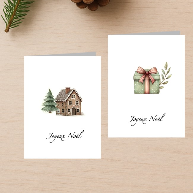 Carte Joyeux Noël - Carte de voeux aux motifs vintages - Style aquarelle - EP2 Carte Joyeux Noël - Carte de voeux aux motifs vintages - Style aquarelle - EP2