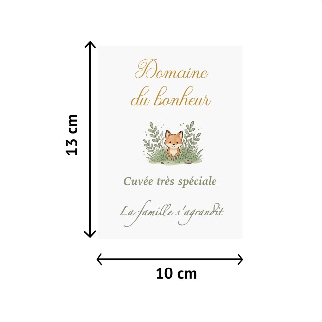 Etiquette autocollante personnalisée pour bouteille - Annonce grossesse / Demande parrain marraine - Renard - EP3