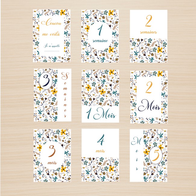 Cartes Etapes bébé - Souvenir photo - Première année ou Premières fois de bébé - Motif Liberty - EPD Cartes Etapes bébé - Souvenir photo - Première année ou Premières fois de bébé - Motif Liberty - EPD