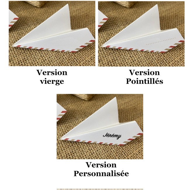 Marque-Places origami Avion pour Mariage ou anniversaire thème Voyage, destination - Motif Rose des vents ou Avion - EPD