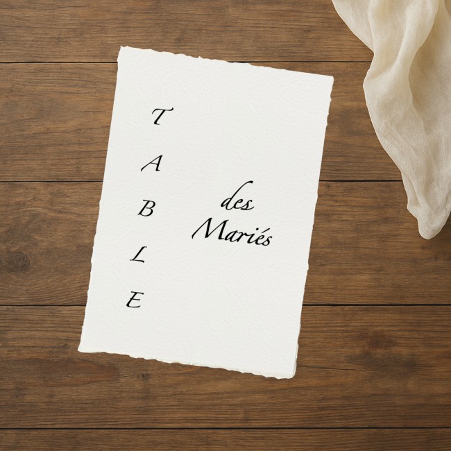 Carte Numéro ou Nom de table personnalisée pour mariage chic et élégant en Papier Texturé et Contours effet déchiré - EP2