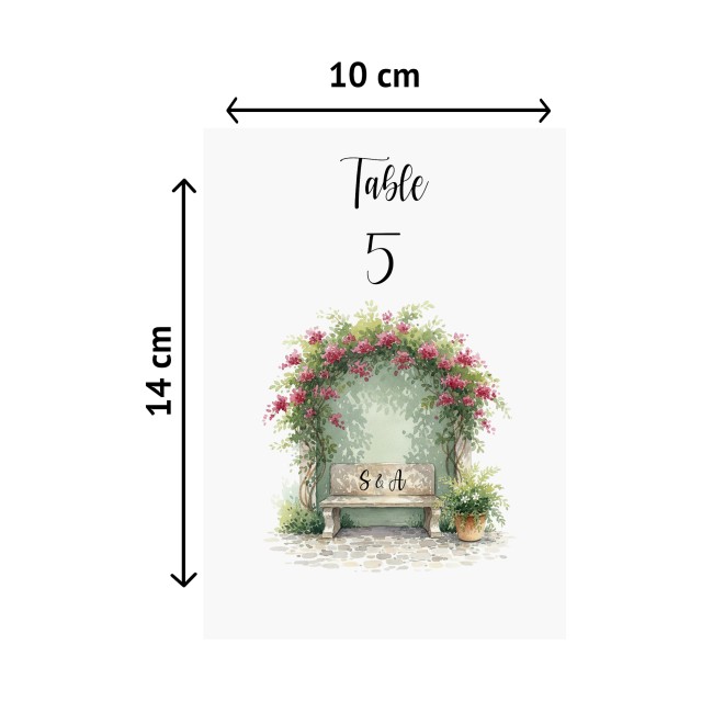 Carte Numéro de table personnalisée pour Mariage ou anniversaire Champêtre romantique - Motif Banc des amoureux - EPC