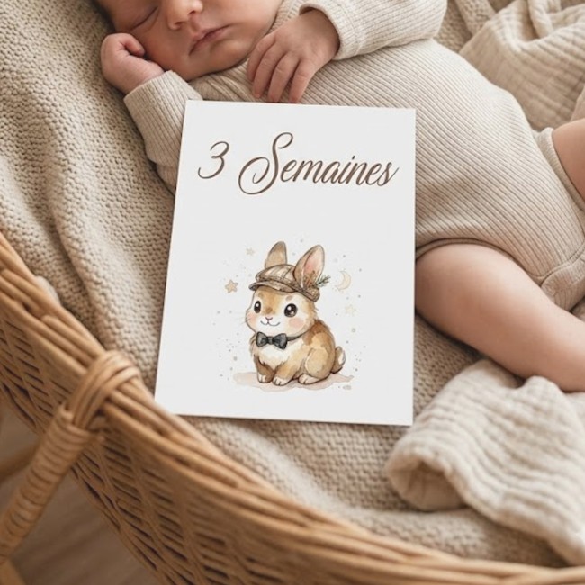 Cartes Etapes bébé - Souvenir photo - 1ère année ou 1ère fois de bébé - Motif Lapin ou Lapine - EP1 Cartes Etapes bébé - Souvenir photo - 1ère année ou 1ère fois de bébé - Motif Lapin ou Lapine - EP1