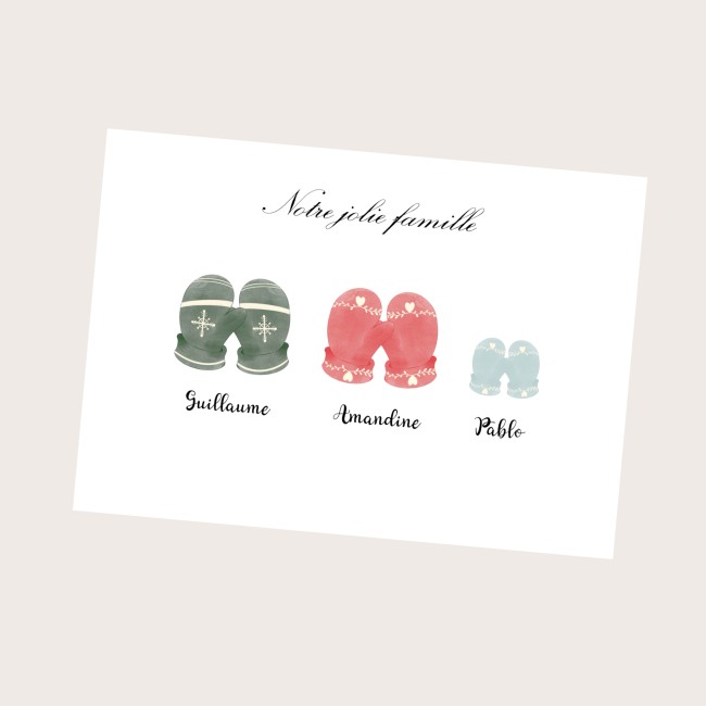 Affiche Famille personnalisée -Décoration de Noël personnalisé -  Cadeau de Noël Motif Aquarelle Moufles - EP3