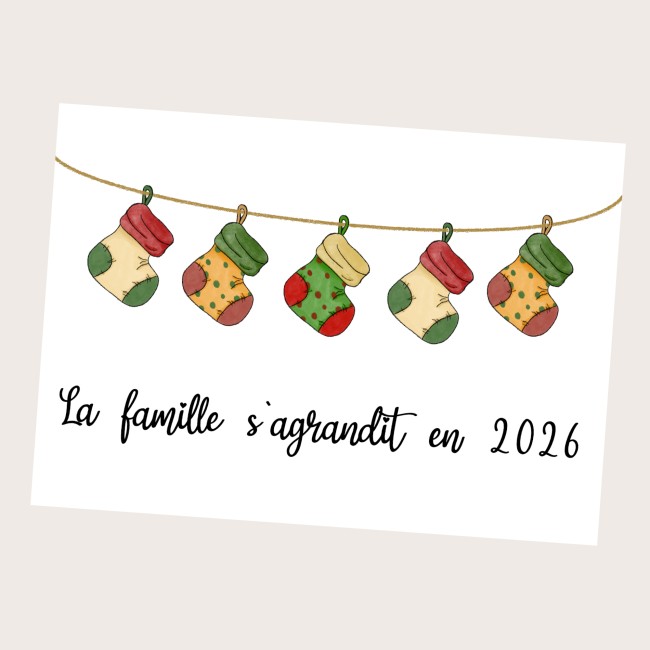 Carte annonce grossesse Personnalisée - Cadeau de Noël original - Motifs Chaussettes de noël  - Ep4