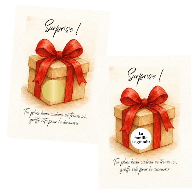 Carte à gratter personnalisée pour message surprise - Annonce surprise - Motif Cadeau de Noël style aquarelle - ep5