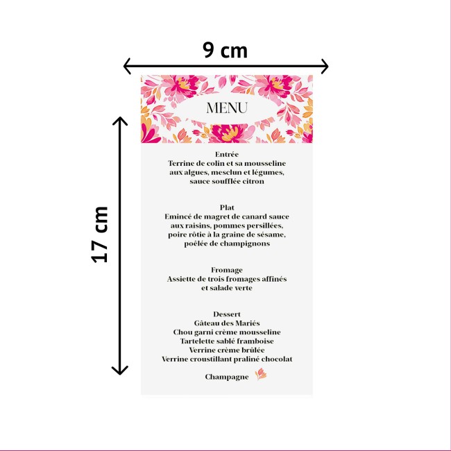 Menu, carte menu, personnalisée motif botanique romantique - Style Romantique folk -EPC