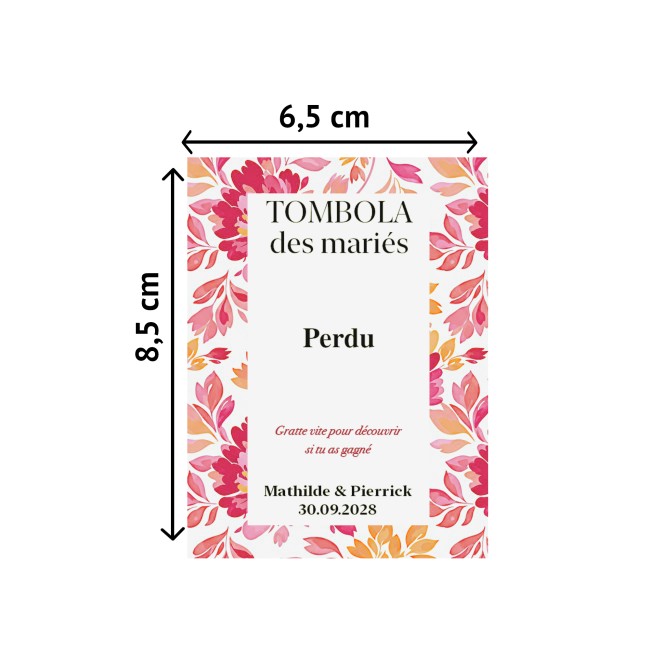 Ticket à gratter Tombola des mariés personnalisé, jeu animation mariage, Motif Botanique romantique - Thème Romantic Folk -EPD