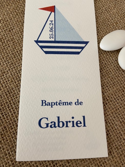 Invitation Baptême OU Faire-part de naisannce  - Thème Marin - Motif Petit Bateau bleu et rouge - EPG