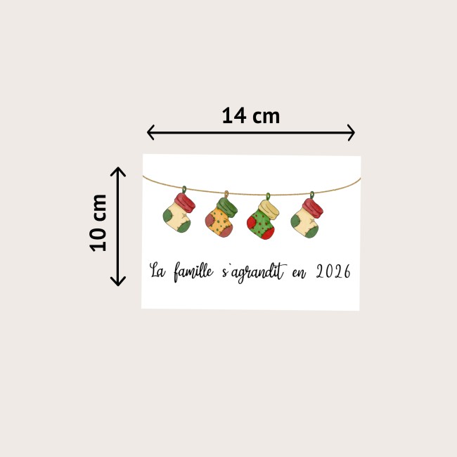 Carte annonce grossesse Personnalisée - Cadeau de Noël original - Motifs Chaussettes de noël  - Ep6
