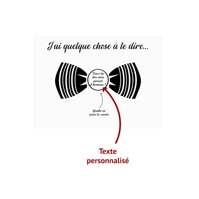 Carte à gratter avec message personnalisé - Demande de témoin / garçon d'honneur - Motif Noeud papillon - EPE